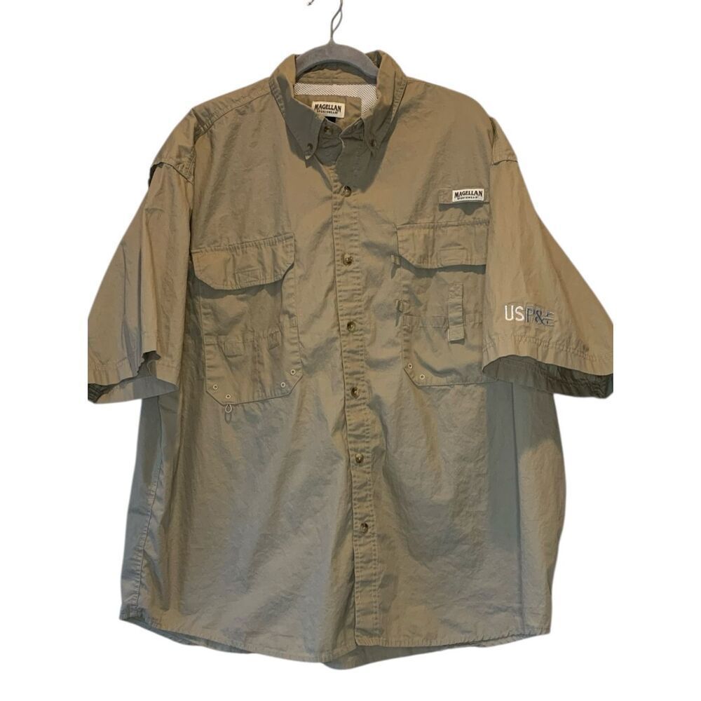 Magellan Sportswear Vented Fishing Shirt Mens Size XXL Khaki Tan Short Sleeve